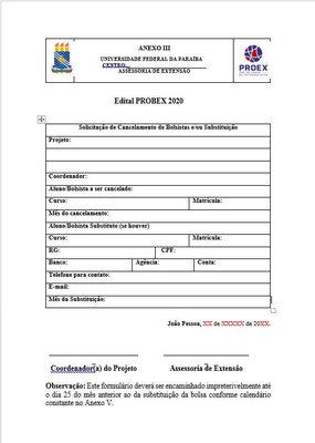 Anexo III - Solicitação de Cancelamento de Bolsistas e/ou Substituição