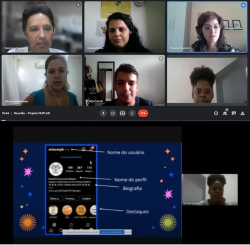 Reuniões do projeto e oficina de criação de conteúdo ofertada à comunidade. Imagem: captura de tela cedida pela equipe do NUPLAR